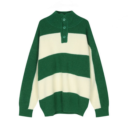 Striped Contrast Color Turtleneck Sweater