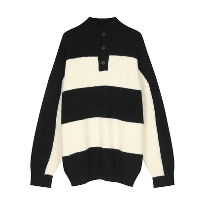 Striped Contrast Color Turtleneck Sweater