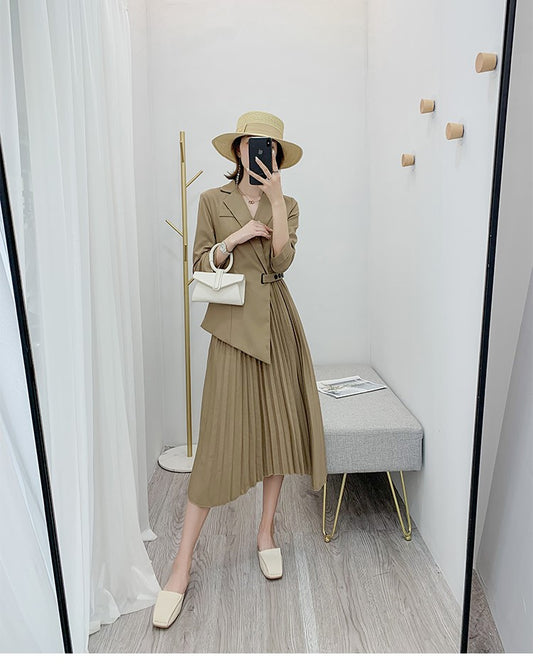 Khaki Suit pleated Suit Dress