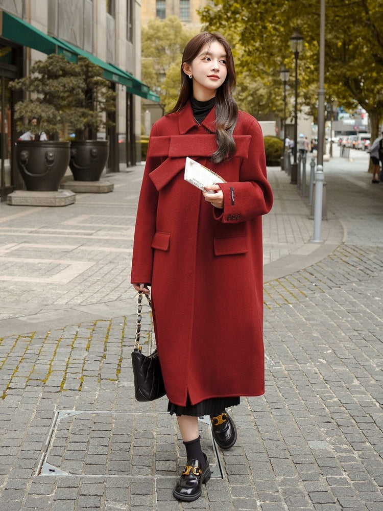 Red Bow Wool Coat