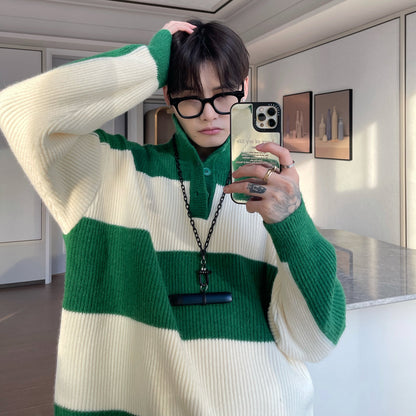 Striped Contrast Color Turtleneck Sweater